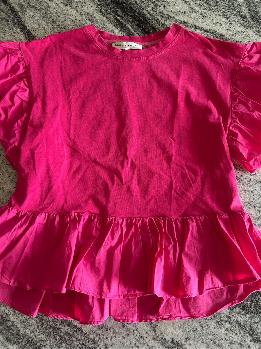 English Factory women’s' Bright Fuchsia Ruffle Sleeve Tee